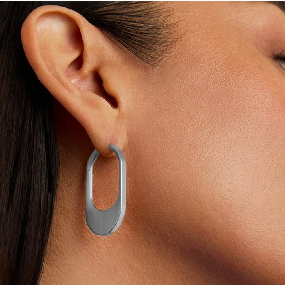 Dean Davidson Crosby Huggie Hoop Earrings Silver Tone Oval Tapered Minimalist